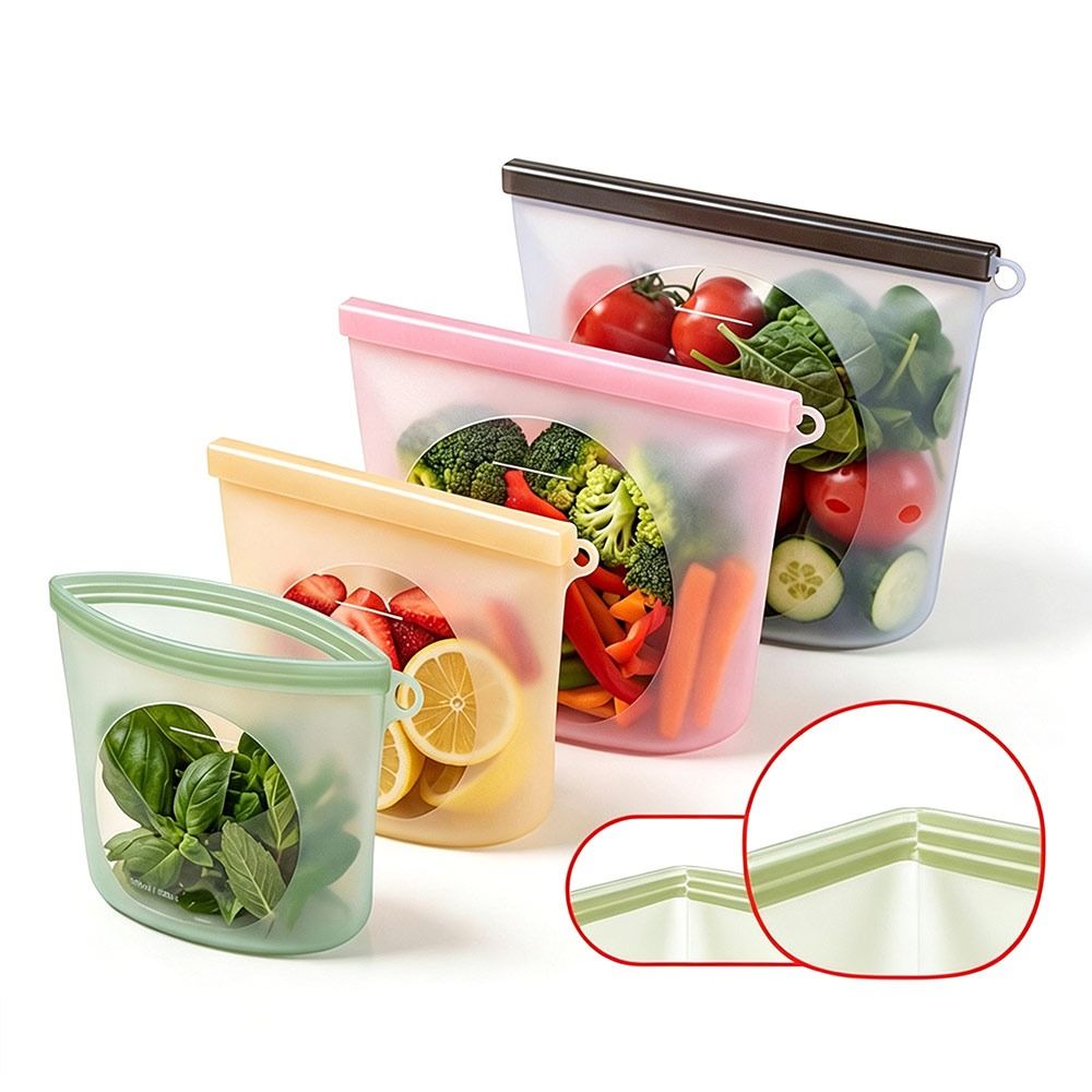 Reusable Zip Bag - Sac de conservation alimentaire en silicone,